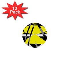 Yellow, Black And White Pieces Abstract Design 1  Mini Button (10 Pack)  by LalyLauraFLM