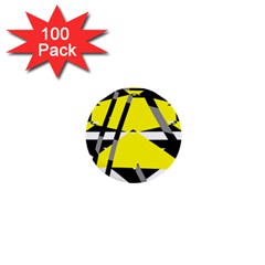 Yellow, Black And White Pieces Abstract Design 1  Mini Button (100 Pack)  by LalyLauraFLM