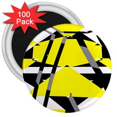 Yellow, Black And White Pieces Abstract Design 3  Magnet (100 Pack) by LalyLauraFLM