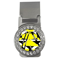 Yellow, Black And White Pieces Abstract Design Money Clip (cz) by LalyLauraFLM