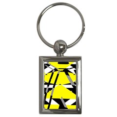 Yellow, Black And White Pieces Abstract Design Key Chain (rectangle) by LalyLauraFLM