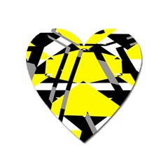 Yellow, Black And White Pieces Abstract Design Magnet (heart) by LalyLauraFLM