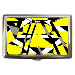 Yellow, Black And White Pieces Abstract Design Cigarette Money Case by LalyLauraFLM