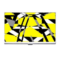 Yellow, Black And White Pieces Abstract Design Business Card Holder by LalyLauraFLM