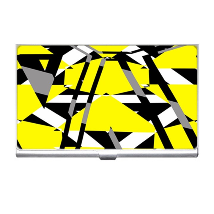 Yellow, black and white pieces abstract design Business Card Holder