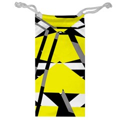 Yellow, Black And White Pieces Abstract Design Jewelry Bag by LalyLauraFLM