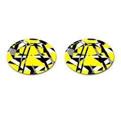 Yellow, Black And White Pieces Abstract Design Cufflinks (oval) by LalyLauraFLM