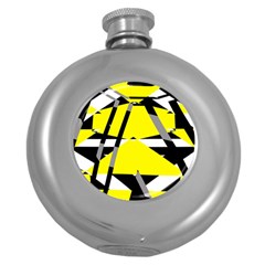 Yellow, Black And White Pieces Abstract Design Hip Flask (5 Oz) by LalyLauraFLM