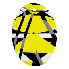 Yellow, Black And White Pieces Abstract Design Oval Ornament (two Sides) by LalyLauraFLM