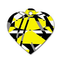 Yellow, Black And White Pieces Abstract Design Dog Tag Heart (one Side) by LalyLauraFLM