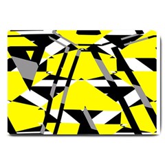 Yellow, Black And White Pieces Abstract Design Large Doormat by LalyLauraFLM