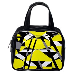 Yellow, Black And White Pieces Abstract Design Classic Handbag (one Side) by LalyLauraFLM