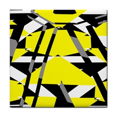 Yellow, Black And White Pieces Abstract Design Face Towel by LalyLauraFLM