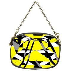 Yellow, Black And White Pieces Abstract Design Chain Purse (two Sides) by LalyLauraFLM