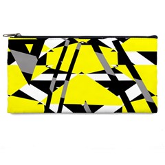 Yellow, Black And White Pieces Abstract Design Pencil Case by LalyLauraFLM