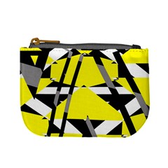 Yellow, Black And White Pieces Abstract Design Mini Coin Purse by LalyLauraFLM