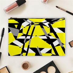 Yellow, Black And White Pieces Abstract Design Cosmetic Bag (large) by LalyLauraFLM