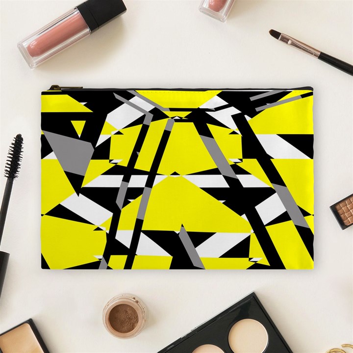 Yellow, black and white pieces abstract design Cosmetic Bag (Large)