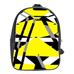 Yellow, Black And White Pieces Abstract Design School Bag (large) by LalyLauraFLM