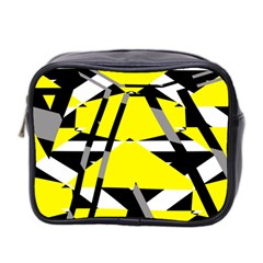 Yellow, Black And White Pieces Abstract Design Mini Toiletries Bag (two Sides) by LalyLauraFLM