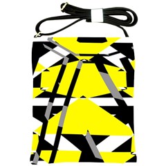 Yellow, Black And White Pieces Abstract Design Shoulder Sling Bag by LalyLauraFLM