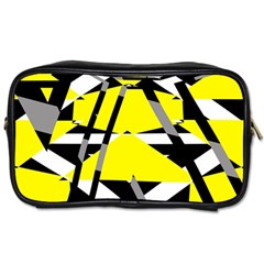 Yellow, Black And White Pieces Abstract Design Toiletries Bag (one Side) by LalyLauraFLM