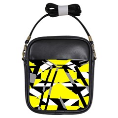 Yellow, Black And White Pieces Abstract Design Girls Sling Bag by LalyLauraFLM