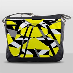 Yellow, Black And White Pieces Abstract Design Messenger Bag by LalyLauraFLM