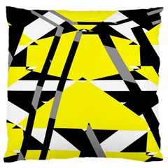 Yellow, Black And White Pieces Abstract Design Large Cushion Case (two Sides)