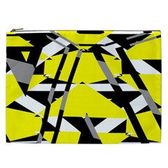 Yellow, Black And White Pieces Abstract Design Cosmetic Bag (xxl) by LalyLauraFLM