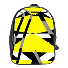 Yellow, Black And White Pieces Abstract Design School Bag (xl) by LalyLauraFLM