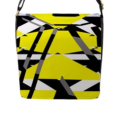 Yellow, Black And White Pieces Abstract Design Flap Closure Messenger Bag (large) by LalyLauraFLM