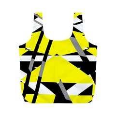 Yellow, Black And White Pieces Abstract Design Full Print Recycle Bag (m) by LalyLauraFLM