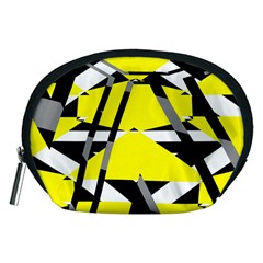 Yellow, Black And White Pieces Abstract Design Accessory Pouch (medium) by LalyLauraFLM