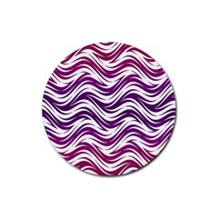 Purple Waves Pattern Rubber Coaster (round) by LalyLauraFLM