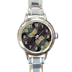 Geometric Abstract Grunge Prints In Cold Tones Round Italian Charm Watch by dflcprints