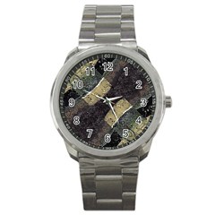 Geometric Abstract Grunge Prints In Cold Tones Sport Metal Watch by dflcprints