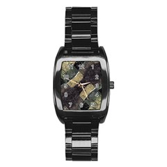 Geometric Abstract Grunge Prints In Cold Tones Stainless Steel Barrel Watch by dflcprints