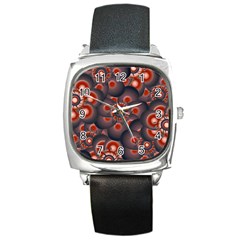 Modern Floral Decorative Pattern Print Square Leather Watch by dflcprints