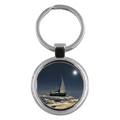 Navigating Trough Clouds Dreamy Collage Photography Key Chain (round) by dflcprints