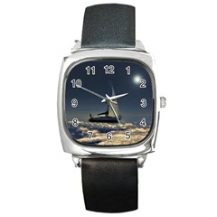 Navigating Trough Clouds Dreamy Collage Photography Square Leather Watch by dflcprints