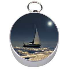 Navigating Trough Clouds Dreamy Collage Photography Silver Compass by dflcprints