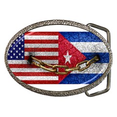 United States And Cuba Flags United Design Belt Buckle (oval) by dflcprints