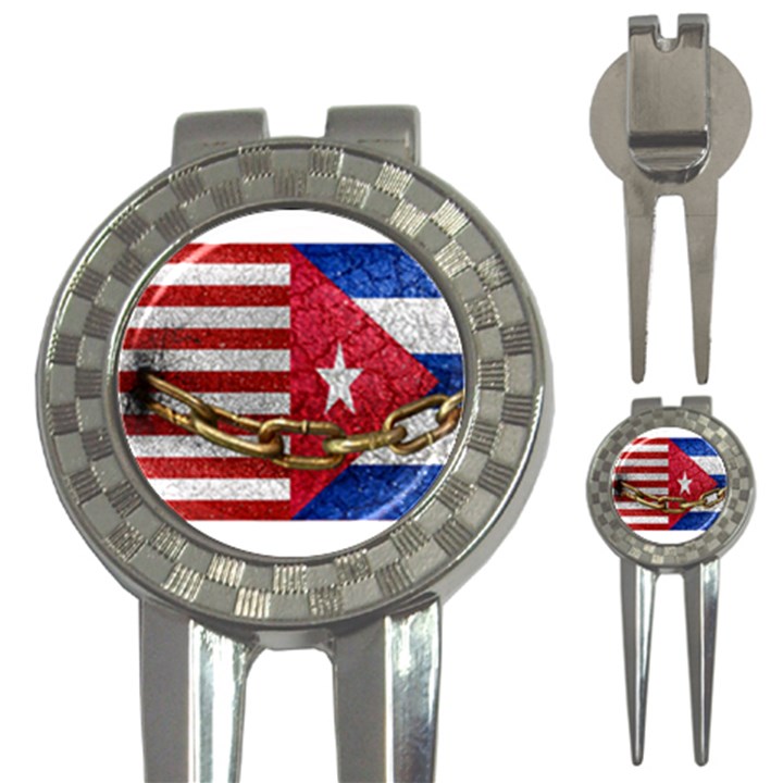 United States and Cuba Flags United Design Golf Pitchfork & Ball Marker