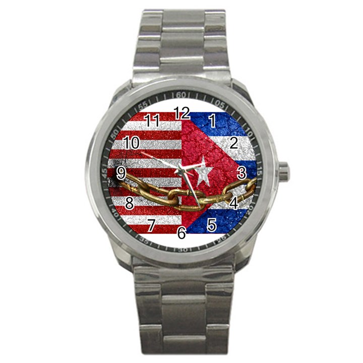 United States and Cuba Flags United Design Sport Metal Watch