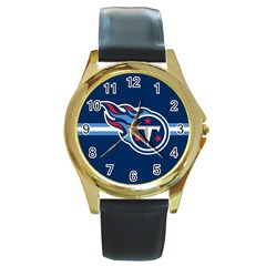 Tennessee Titans National Football League Nfl Teams Afc Round Leather Watch (gold Rim) 