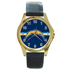 San Diego Chargers National Football League Nfl Teams Afc Round Leather Watch (gold Rim) 