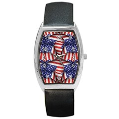 Modern Usa Flag Pattern Tonneau Leather Watch by dflcprints