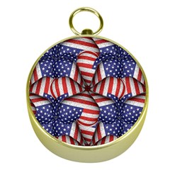 Modern Usa Flag Pattern Gold Compass by dflcprints