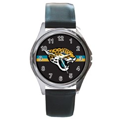 Jacksonville Jaguars National Football League Nfl Teams Afc Round Leather Watch (silver Rim)